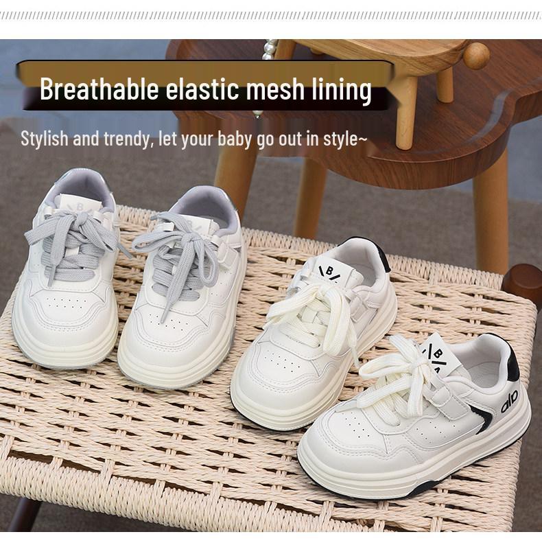 Children's Versatile Velcro Skate Shoes - Soft Sole, Fashionable, for Boys & Girls, White, Spring/Autumn 2026