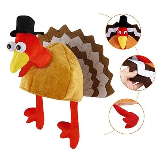 Thanksgiving Costume Accessory Plush Turkey Hat Headwear Hen Eye Chicken Leg Headband for New Year Party Supplies