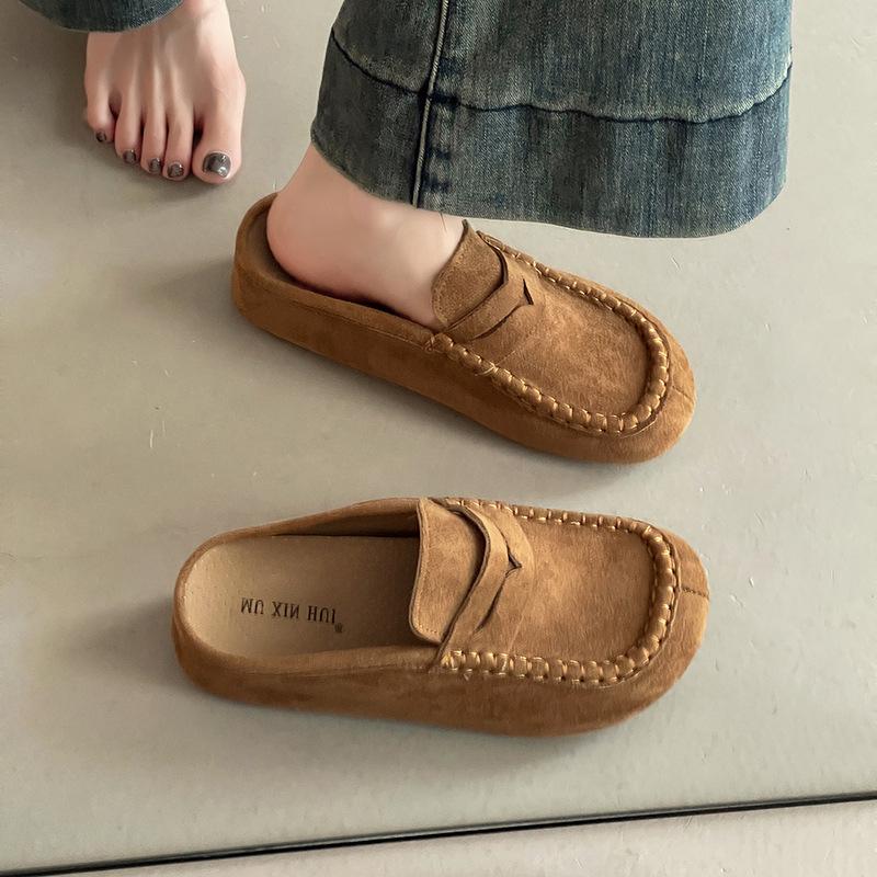 Frosted Comfortable Suede Bag Head Slippers Casual Muller Shoes Autumn and Winter Fashion Retro Style Lazy Girl Birkentow