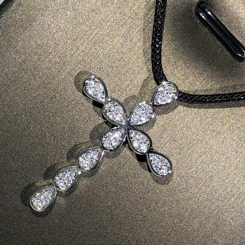 925 sterling copper fashion jewelry cross pendant sweater necklace ladies white zircon cross pendant jewelry gift religion