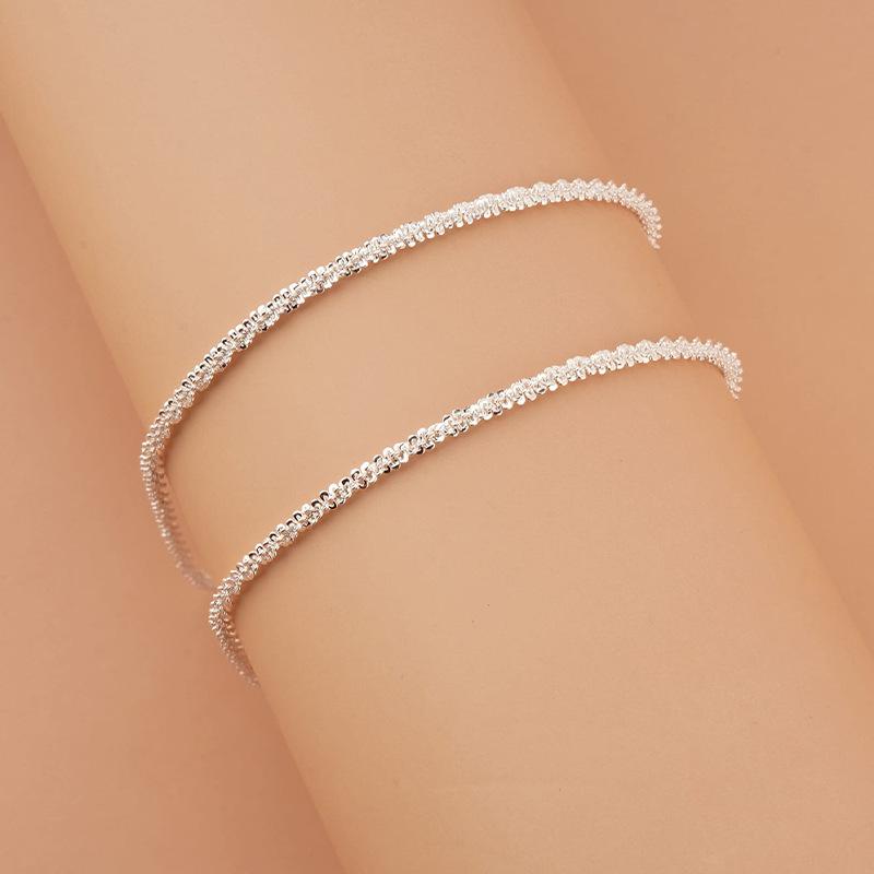 1PCS Shiny Sparkling Simple Silver Color Anklet for Women Simple Elegant Copper Jewelry Female Beach Ankle Bracelet on Foot