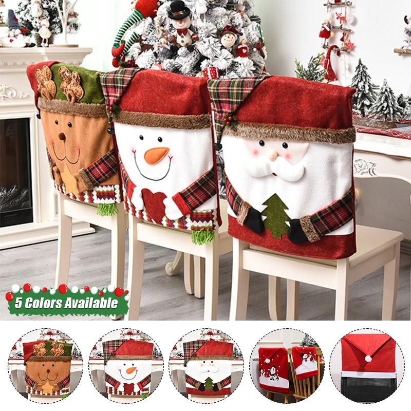 1 Pcs Christmas Decoration 2023 Christmas Chair Cover Santa Claus Snowman Chair Sleeve Festival Home Decor Ornament