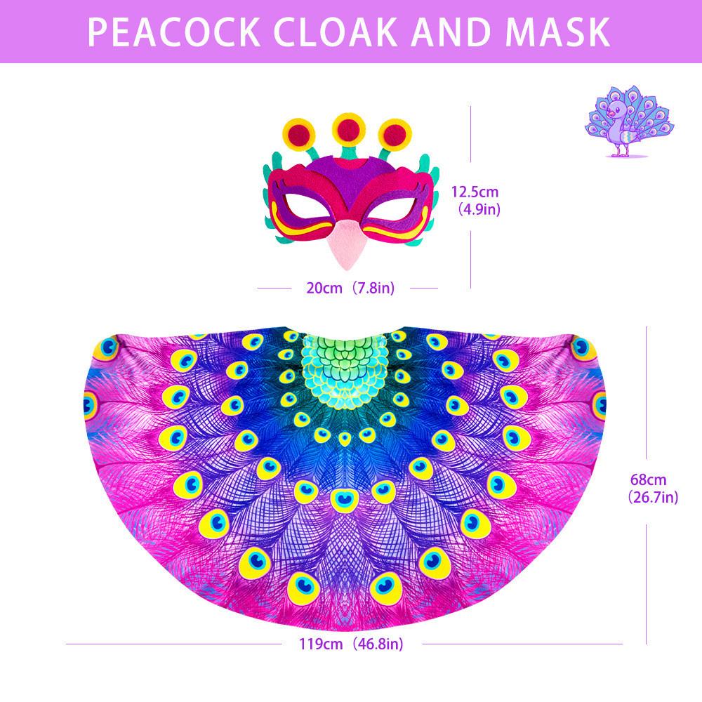 

Childrens Peacock Costume Set With Mask And Wings For Halloween And Party Dress Up рожевий