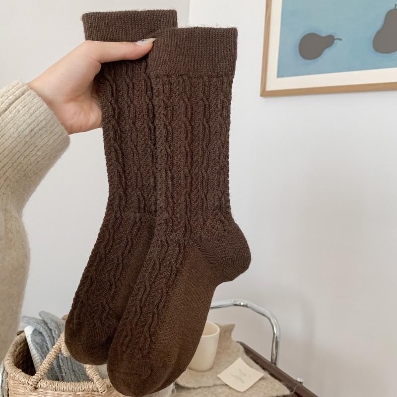 Twist Wool Socks Children'S Season Mid-Tube Socks Thickened Warm And Comfortable Plush Socks Gray Socks