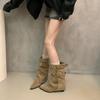 New American Spice Girl Rivet Pant Leg Height Increase Pointed Short Boots Autumn and Winter New Western Cowboy Boots Black