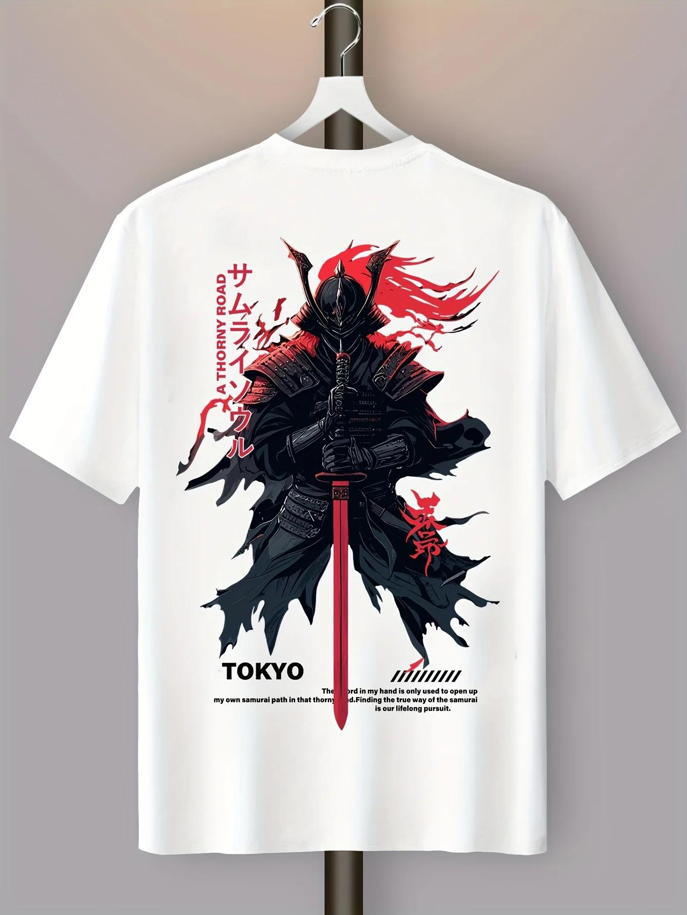 Unisexs Oversized Tshirt With Japanese Samurai Tokyo Pattern For Summer Casual Cotton Short Sleeved Top M