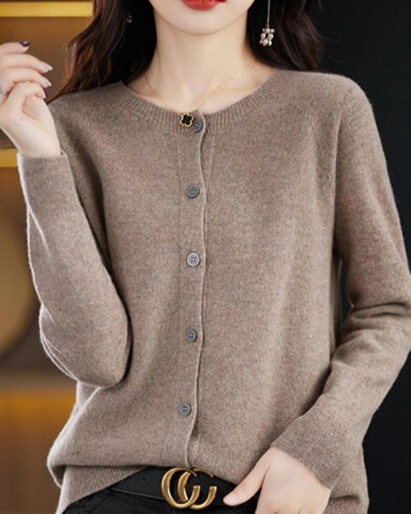 Autumn Knit Solid Long Office Plus Sizes [ODFMCE] Women's Cardigan, Color, Sleeve, Wear, Simple, Elegant, Stylish, (JP, Alphabet, M, Khaki)