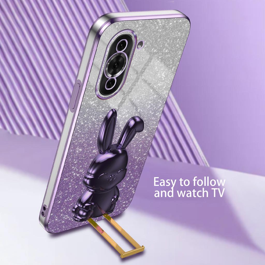 For Huawei Nova 10 Pro 4G Cell Phone Case Cartoon Rabbit Glitter PC+TPU Pull-out Kickstand Cover