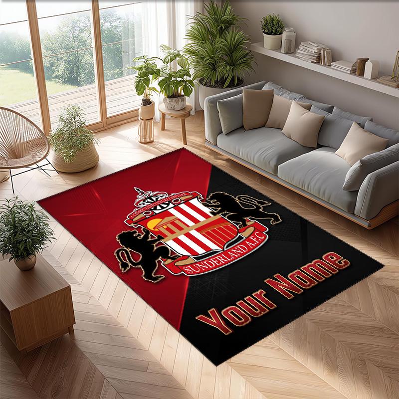 Sunderland FC Bedruckter Kristall-Samt-Teppich Rutschfester Kristall-Samt-Teppich für Sofa, Schlafzimmer, Innenbereich, Heimdekoration
