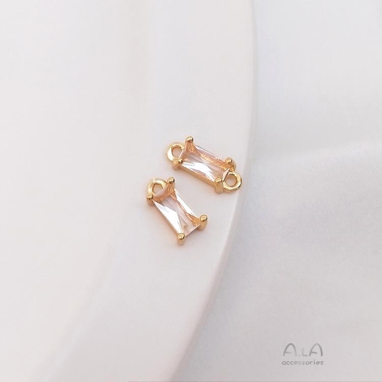 14K Gold Filled Color Preserving Rectangle Zircon Double Pendant, Handmade Charm for DIY Bracelet Jewelry.
