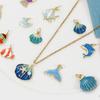 2 Piece Brass Ocean Jewelry Blue Charms 18K Real Gold Plated Enamel Fish Seahorse Dolphin Whale Conch Shell Pendant Necklace DIY