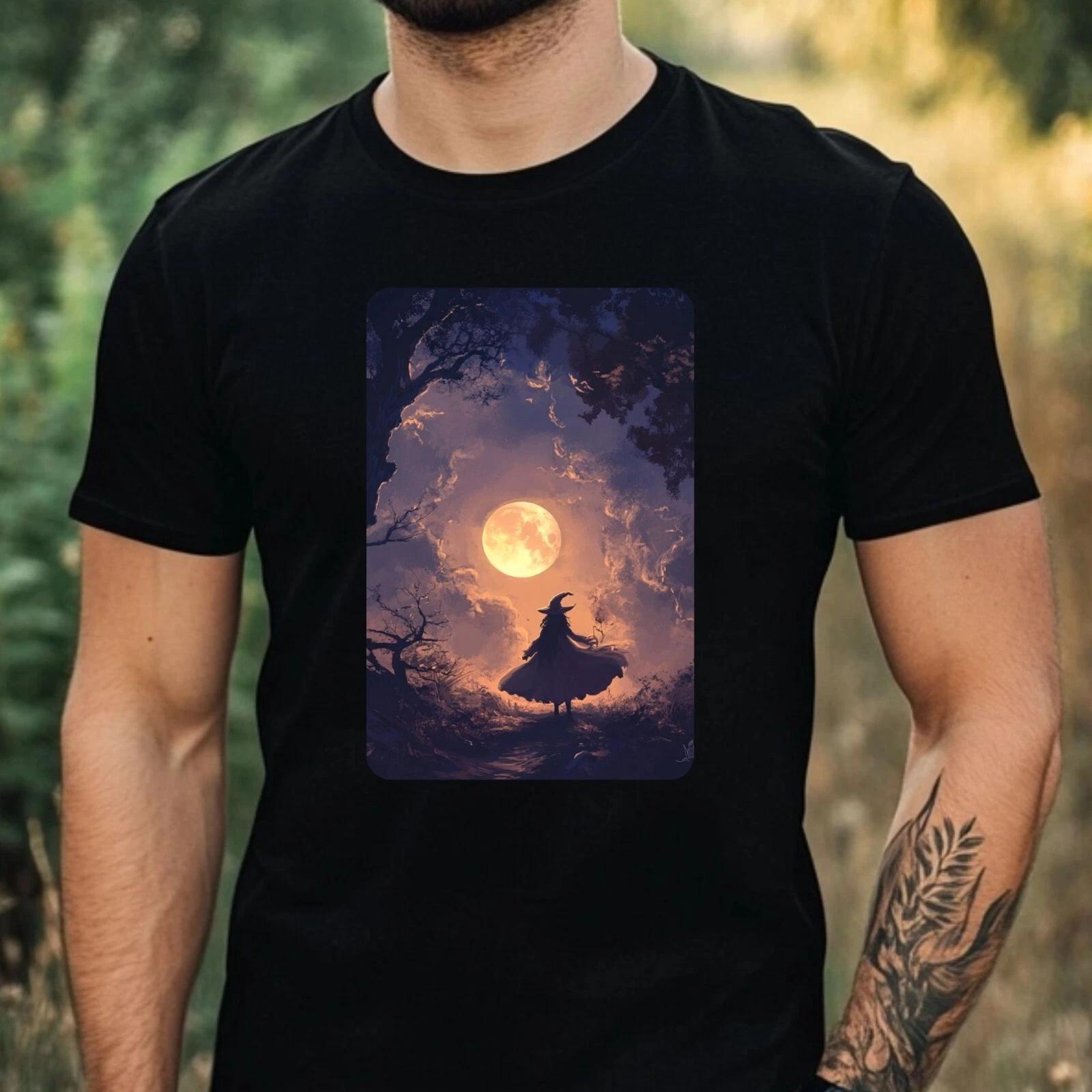 T-Shirt Herren Hexe bei Vollmond Motiv Baumwolle Größe XS bis 5XL XL