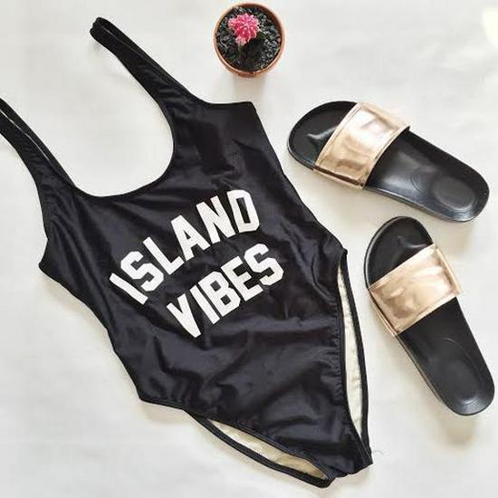 Island Vibes Letter Print 2020 European and American Bikini Swimsuit