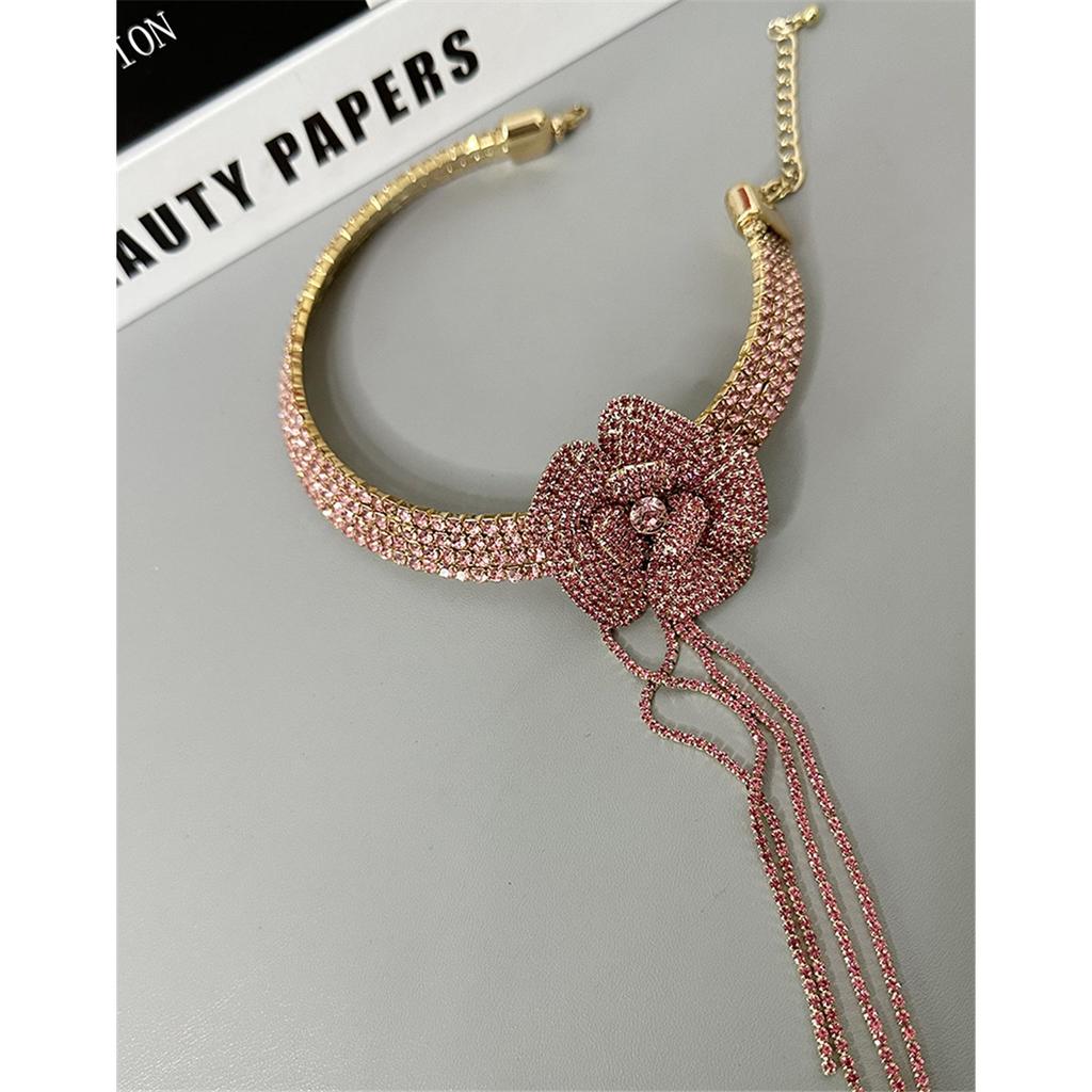 Tooxika Full Diamonds Multi-layer Flash Diamond Flowers Tassel Collar Light Luxury Bridal Wedding Dinner Necklace Women