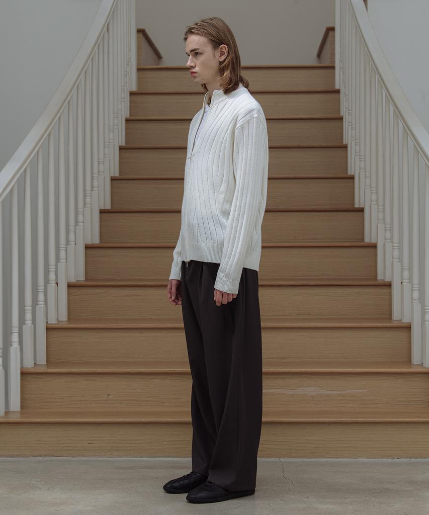 Dekkoloso Wave Pattern Two-Way Knit Zip-Up [Ivory]