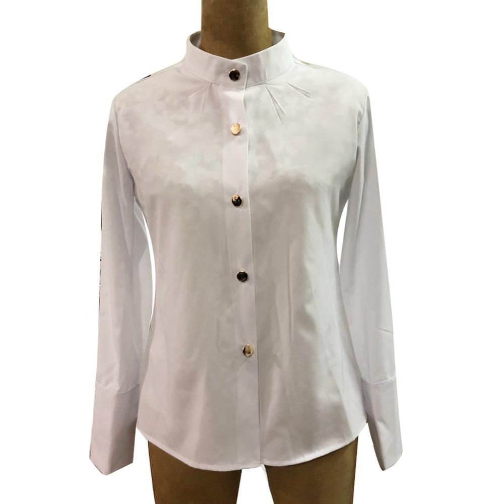 Bürodame einfarbiges Stehkragen-Langarmbluse mit Knöpfen und Manschettenhemd