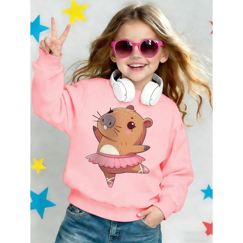 Kdis Crewneck Sweatshirt, Cute Ballet Capybara Print. Spring Autumn Tops