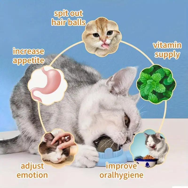 Drehbarer Katzenminzenball für die Wand mit Saugnapf, Leckerli-Spielzeug, enthält Katzenminze-Zuckerbälle, intelligentes Katzenspielzeug, interaktiver Ball, Katzenminzenspielzeug