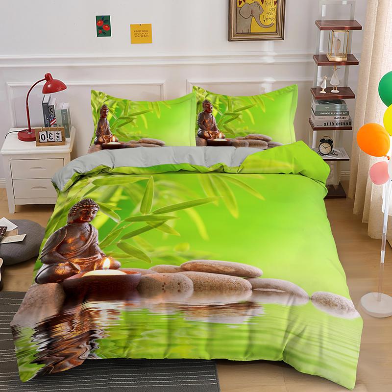 Housse de Couette Bouddha Ensemble de Literie King Queen Pour Garçons Adolescents Adultes Linge de Lit Housse de Couette Taie d'Oreiller Polyester Housse de Couette