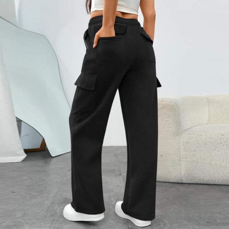 Women Utility Trousers Casual Fashion High Waisted Wide Leg with Pockets