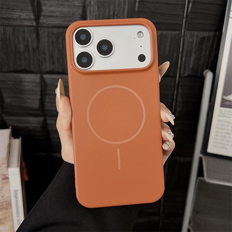 Luxury Lychee Leather Hard PC For Magsafe Magnetic Case For iPhone17 17Air 17Pro 17Pro Max Wireless Charging Frosted Cover