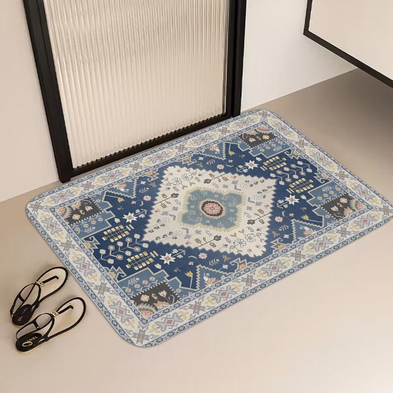 Flannel Carpet Floor Mat Polyester Blue Technology Pattern Plush Carpet Suitable For Living Room Doorway Bedroom Study Bathroom