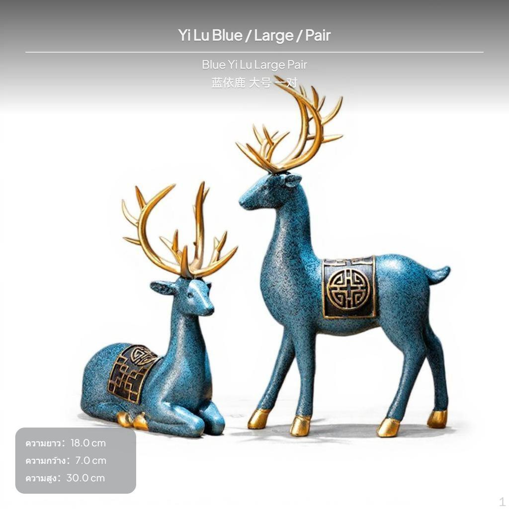 2Piece navy Resin Deer Figurines, Modern Oriental Desktop Decor, Blessing Gift Accent for Living