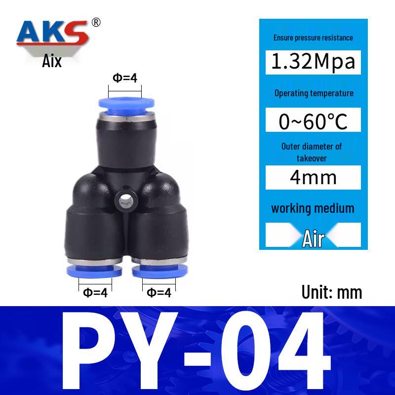 Pneumatic Nylon Air Hose Quick Connect Fittings: PU Straight, PY 5-Way, Cross 4-Way, PZA 3-Way, PE Connector with White/Blue Cap
