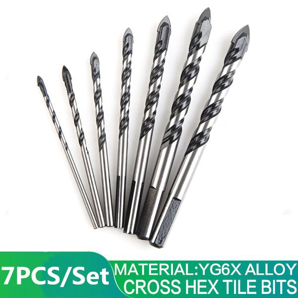 7PCS Cross Hex Tile Bits Glass Drill Bit Ceramic Concrete Hole Opener Alloy With 4 Cutting Edges 3/4/5/6/8/10/12 Mm