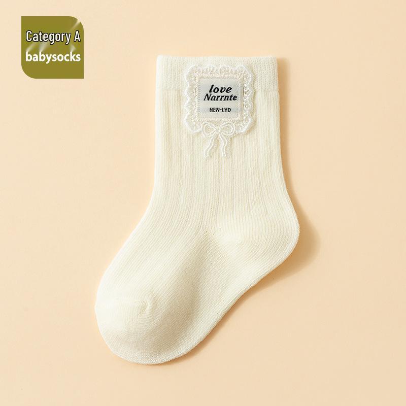 Spring-Autumn Breathable Baby Socks, Combed Cotton, 0-1 Year, Korean Style, Sweat-Absorbing, Mid-Calf.