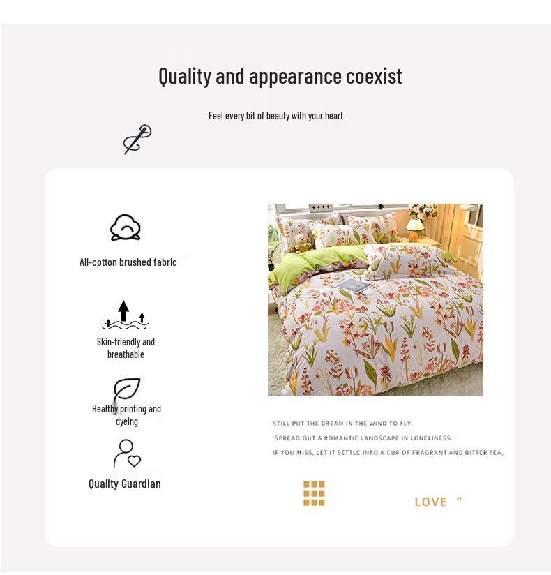 New Stylish Skin-Friendly Cotton Flannel Bedding Set - Thickened Plaid & Floral Design for Students