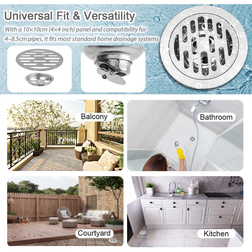 Odor Proof Floor Drain 4 Inch, Round Shower Drain Backflow Preventer