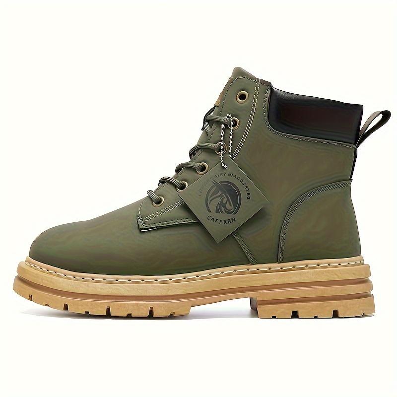 Pánské kožené boty s vysokým svrškem, ležérní/vysokoškolský/streetový styl, jednobarevné, krátký kotníkový design, kulatá špička - módní pánská obuv