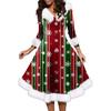 Women's Fashion V-neck Casual Fit Christmas Print Party Long Sleeve Dress