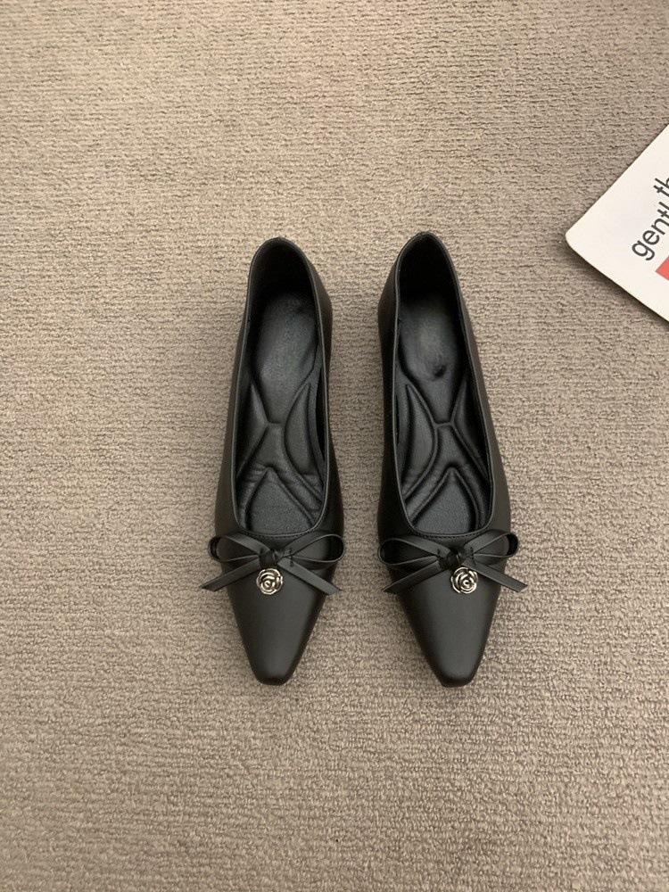 Retro gentle bow ladyshoes shallow mouth inner height increase grandma shoes spring and summer single shoes fairy shoes