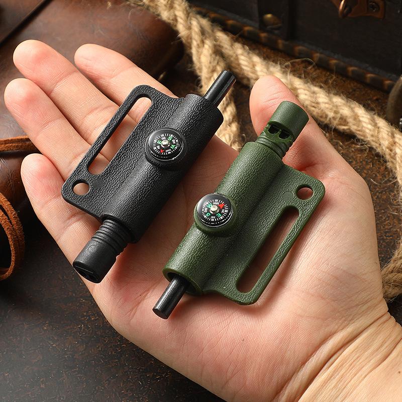 Multi Function Survival Fire Starter Magnesium Flint Rod with Compass Whistle Fire Ignition Tool with K Sheath for Outdoor Camping Hiking