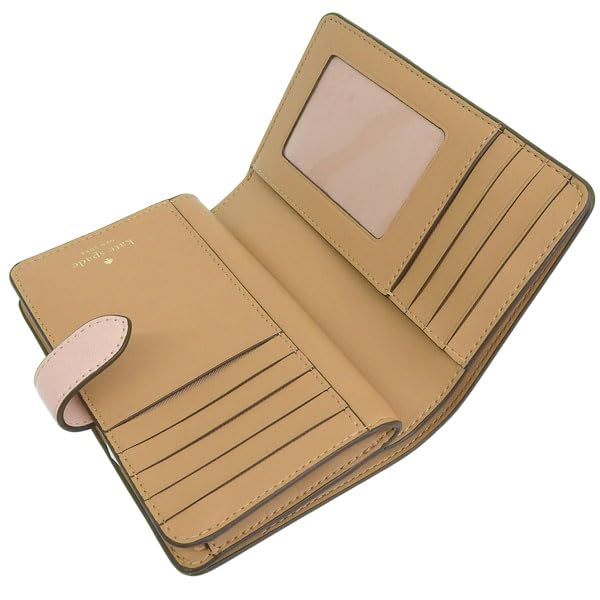 Kate Spade Women's Bifold Wallet, Compact, Outlet Brand, Pink Ivory Leather, Madison Colorblock Saffiano Le Medium Compact Bifold Wallet, KC511 650.
