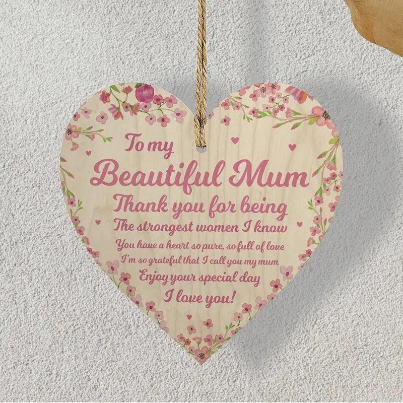 Wooden Heart Hanging Sign Birthday Mothers Day Gifts Thank You Gift For Mom Home Door Decorative Ornaments Pendant