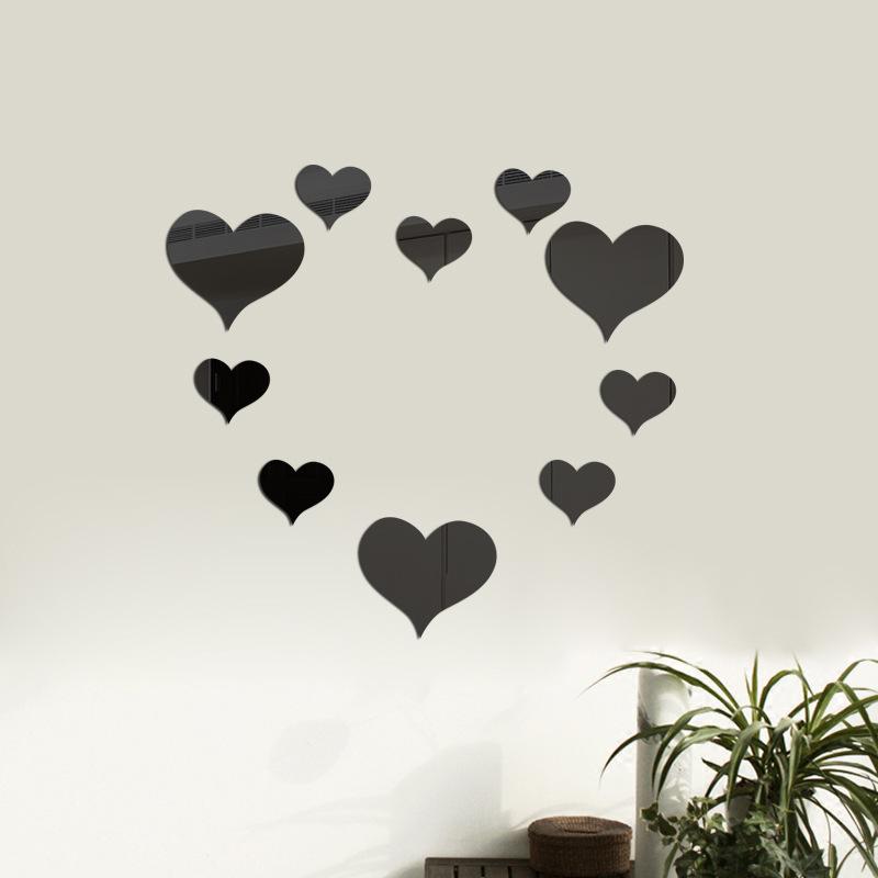 10pcs Love Hearts Mirror Wall Sticker Durable DIY Simple Wall Stickers Decal Removable Paster for Living Room Art Home Decor