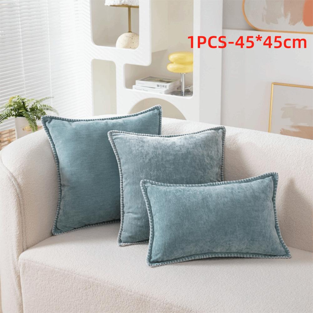 Simple Chenille Cushion Cover Solid Color Soft Throw Pillow Cover Velvet Multiple Size Decorative Pillowcase Seasonal Decor