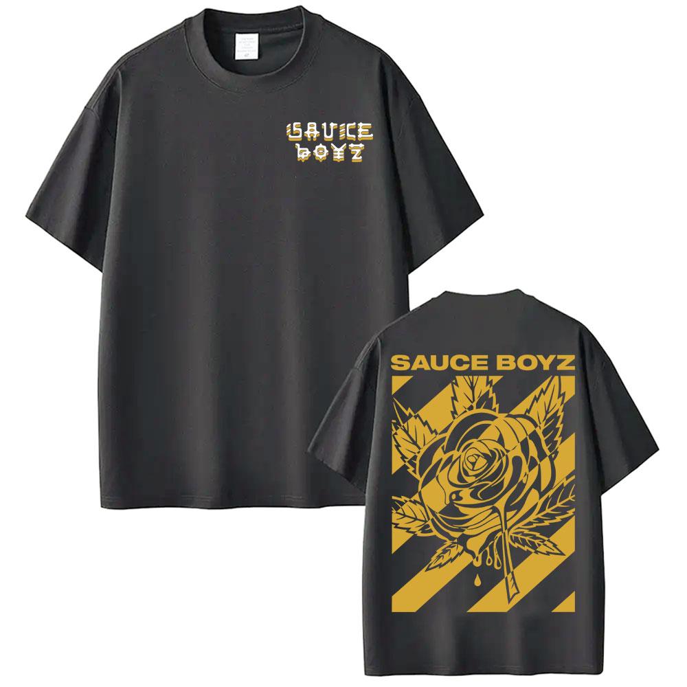 2025 Summer Rapper Eladio Carrion Sauce Boyz Album Printed Tshirt Mens Casual Cotton Loose Tshirt Fashion Hiphop Retro Top