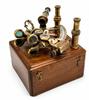 Doppelteleskop-Sextant aus Messing mit Holzkiste, Maritimes Nautisches Astrolabium, Sammlergeschenk