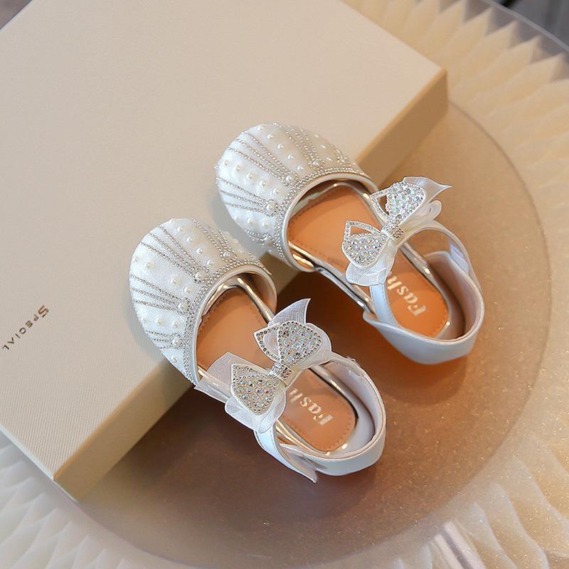 Princess shoes for girls2026Summer new style rhinestone soft-soled non-slip bowknot fashion half-sandals for children with crystals