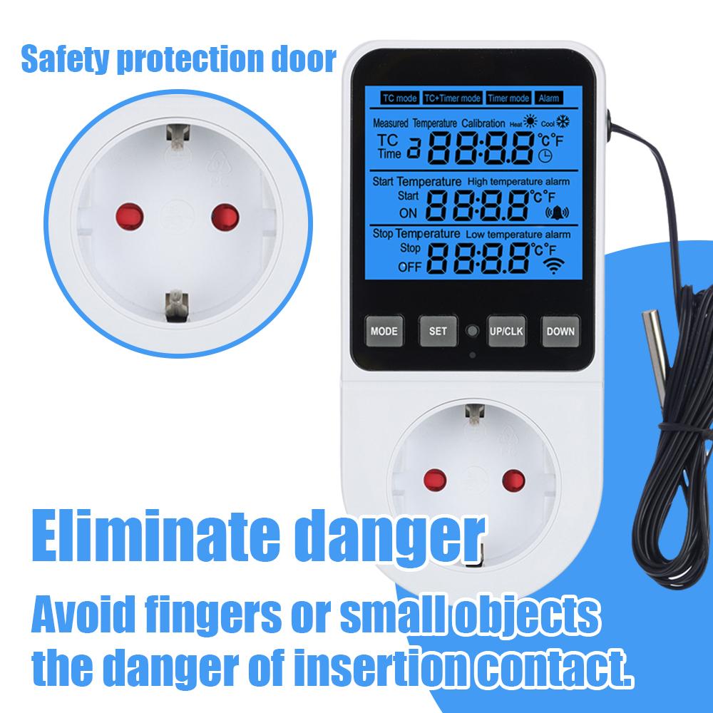 Timer Socket Thermostat Multi-Function Temperature Controller Outlet with Timer Switch Sensor Probe Heater Cool Tool