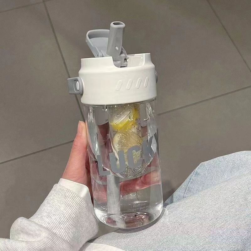 Plastic Water Bottle Large Portable Travel Bottle Sports Fitness Cup Drinking Straw Transparent Water Bottle