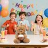 Happy Birthday Teddy Bear Plush Toy 30cm with Cake & Hat, Cuddly Stuffed Animal for Kids Adults Christmas Birthday Party Gift