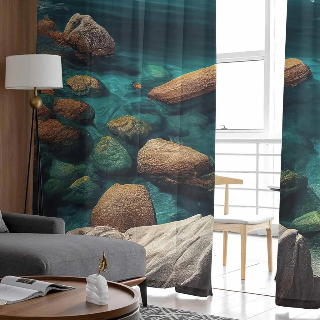 Summer Landscape Ocean Sheer Curtains For Living Room Kitchen Window Curtains Bedroom Tulle Voile Curtains