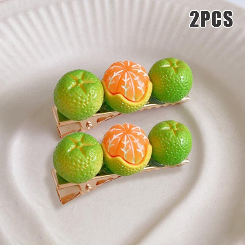 2Pcs Creative Fun Half-Peeled Orange Hairpin Cute Girl Side Clip Japanese Fruit Word Clip Duckbill Clip Net Red Hair Accessories