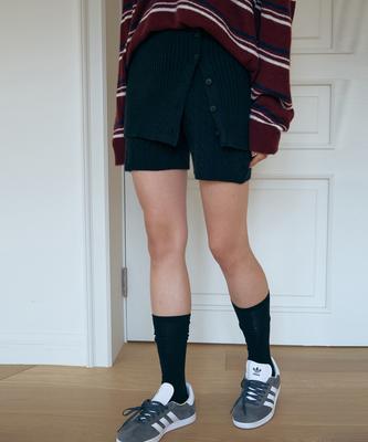 ODER [Set]_Cable Knit Shorts + Layered Skirt-Black