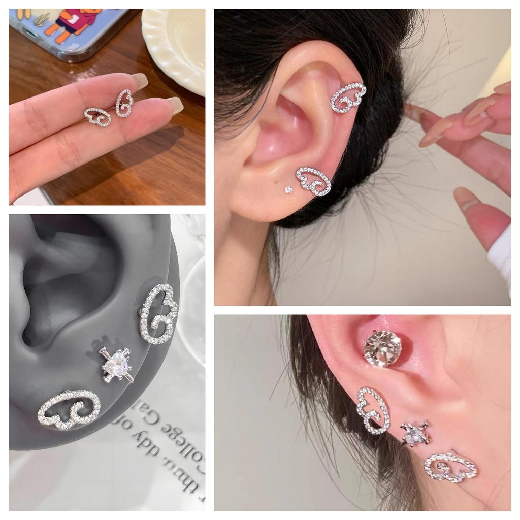 2/3/4Pcs Shiny Silver Color Wing Stud Earrings For Women Girls Luxury Metal Geometric Hollow Earring Jewelry Gifts